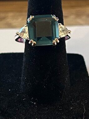Dark Blue Statement Ring Size 11 | Emerald Cut Stone | Gold Tone | Vintage Style